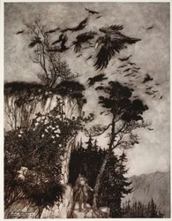 Ele foi respondido apenas por um bando de corvos ociosos, de Rip Van Winkle por Washington Irving, pub. 1910