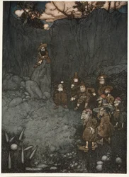 Seu pai os tinha visto em seus velhos vestidos holandeses tocando em bolinhas de gude, de Rip Van Winkle, de Washington Irving, pub. 1910