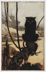 Ilustração de Jorinda e Joringel de um gato preto.