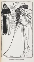 Ilustração dos amantes das estrelas cruzadas em Romeu e Julieta.