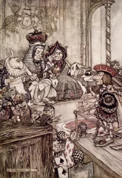 Valete diante do Rei e Rainha de Copas, ilustração para &39;Alice no País das Maravilhas&39; por Lewis Carroll (1832-98) 1907