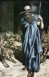 Mime e o Andarilho. Ilustração para Siegfried e O Crepúsculo dos Deuses, de Richard Wagner,