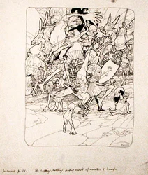Ninguém tem os membros adequados presos a ele", ilustração de "The Zankiwank and the Bletherwitch" de S.J. Adair Fitzgerald, publicado em 1896 (caneta e tinta sobre papel)