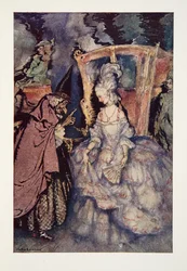 Agora, Cinderela, você pode ir; mas lembre-se ..., do livro de fadas Arthur Rackham, pub. 1933