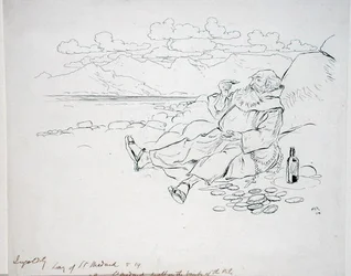 Agora St. Medard morava nas margens do Nilo", ilustração de "The Ingoldsby Legends, ou Mirth and Marvels", de Thomas Ingoldsby, publicada em 1898 (caneta e tinta sobre papel)