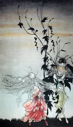 Peaseblossom, teia de aranha, traça, mostarda, as fadas que assistiram Titania em A Midsummer Night