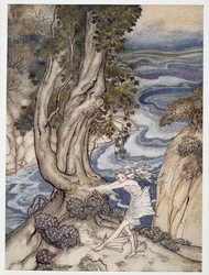 Entra novamente Ariel como uma ninfa da água, ilustração de William Shakespeares The Tempest, pub. 1926