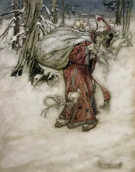Papai Noel, ilustração de Arthur Rackhams Livro de fotos, 1907, publicado em 1913 (caneta, tinta & wc no papel)