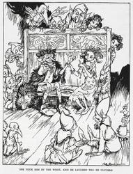 "Ela agarrou-o pelo pulso, e ele riu-se até ele se agarrar". Elfin maidens e goblins. Ilustração para "a colina dos duendes".