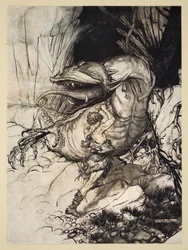 Siegfried mata Fafner, ilustração de &39;Siegfried e o Crepúsculo dos Deuses&39;, 1924