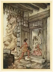 Pegando as chaves do castelo, Jack destrancou todas as portas, do pub inglês English Fairy Tales. 1922