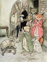 A Lebre e a Tartaruga, ilustração de &39;Fábulas de Esopo&39;, publicada por Heinemann, 1912 (ver também 98211)