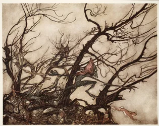 Os índios os consideravam a morada dos espíritos, de Rip Van Winkle, de Washington Irving, pub. 1910