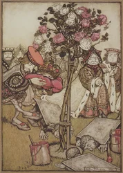 A rainha se afastou dele com raiva e disse ao Knave: "Vira-os", de Alice