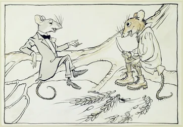 O rato da cidade e o rato do país, ilustração de Fábulas de Esopo, publicado em 1912 (caneta e tinta com wc no papel)