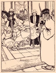A bela donzela saltou pelo aro de forma tão ligeira como um veado. Ilustração de Arthur Rackham de Grimm