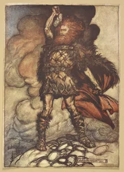 Thor levanta o seu martelo.