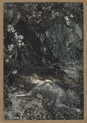 Titania deitada a dormir".
Uma cena de 