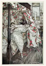 Vênus e o Gato, ilustração de &39;fábulas de Esopo&39;, publicado por Heinemann, 1912 (cor litho)