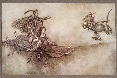 O suco de Wallflower é bom para reviver os dançarinos que caem no chão em um ataque, de Peter Pan em Kensington Gardens por JM Barrie (1860 - 1937), pub. 1906
