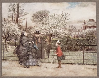 Quando você encontra Grown Up pessoas nos jardins que sopram e sopram como se eles se achassem maiores do que são ..., de Peter Pan em Kensington Gardens por JM Barrie (1860 - 1937), pub. 1906 (colo
