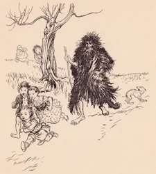 Quem quer que o tenha visto, fugiu. Ilustração de Arthur Rackham do Grimm