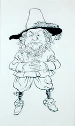 ...vestidos de uma forma estranha e estranha; ...também os seus olhares eram peculiares; um tinha barba grande, rosto largo e olhos pequenos de porco", ilustração de "The Story of Rip van Winkle", de Washington Irving