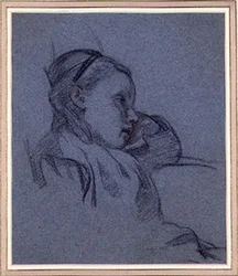 Retrato de uma menina sentada, c.1870 (giz vermelho e preto sobre papel azul)