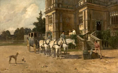 Vista dianteira, de, Wollaton, corredor, nottingham, com, cavalo, e, carruagem, c.1880-1906