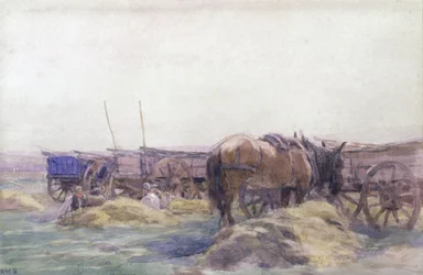 Carroças de Feno com Cavalo (aguarela sobre papel)