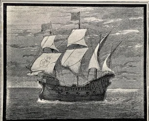 Galeão espanhol do século XVI. Gravura. ESPANHA. ARAGÃO. Saragoça. Academia Militar Geral