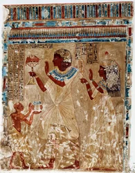 Arte Egípcia: trajes festivos. Símile universitário do túmulo de Nefer-Hotep a Tebas