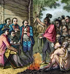 Conselho do general britânico Henry Bouquet com os nativos americanos durante a Guerra de Pontiac