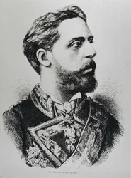 CARLOS VII, Carlos Maria de los Dolores de Borbon y Austria-Este (1848-1909). Pretendente carlista ao trono de Espanha como Carlos VII. Espanha. Carlismo. Carlos VII, pretendente carlista ao trono. Publicado em "La ilustracion Espanola y Americana". Gravur