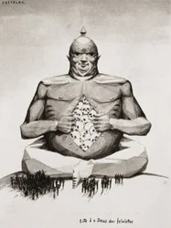 CASTELAO, Daniel Alfonso Rodriguez (1886-1950). Narrador, humorista, desenhador, antropólogo e político espanhol. Guerra Civil de Espanha (1936-1939). "Este é o Deus dos Fascistas". Quadro da série "Galicia martir", de Alfonso Ro