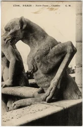 Gárgula ou chimere da catedral de Notre Dame de Paris construída entre 1163 e o século XIV - Postal, coleção Selva