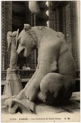 Gárgula ou chimere da catedral de Notre Dame de Paris, construída entre 1163 e o século XIV - Postal, coleção Selva