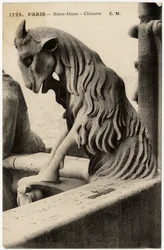 Gárgula ou chimere da catedral de Notre Dame de Paris, construída entre 1163 e o século XIV - Postal, coleção Selva