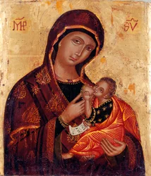 Ícone: "Virgem e Menino" Pintura anónima em madeira. Igreja de Santa Maria delle Grazie al Trionfale, Roma