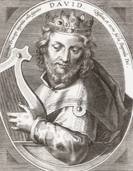 O rei David, rei de Israel, com a sua harpa