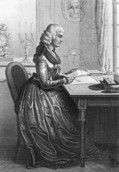 Madame Roland a escrever uma carta a Luís XVI (gravura)