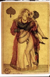 Cartas de jogar antigas: cena erótica. Museu da Carte à Plouer, Issy-les-Moulineaux.