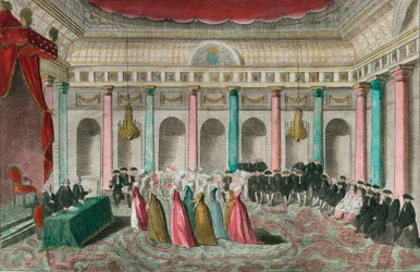 Donativos patrióticos, 27 de setembro de 1789: as mulheres dos artistas mais ilustres apresentaram-se na Assembleia Nacional e colocaram sobre a mesa uma caixa cheia de joias.