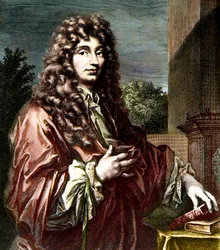 Retrato de CHRISTIAN HUYGENS (1629-1695) - matemático, físico e astrónomo holandês - Gravura a cores - Retrato de Christiaan Huygens - físico e matemático holandês (1629-1695).
