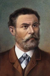 Retrato de Otto Lilienthal, engenheiro alemão (cromo)