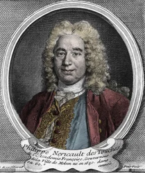 Retrato de Philippe Nericault Destouches, dramaturgo francês, gravura