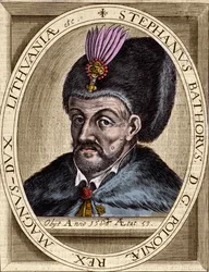 Retrato de Estêvão Báthory, rei da Polónia e príncipe da Transilvânia (1532-1586) - Estêvão I Báthory (1533-1586). Rei da Polónia (1575-1586). Gravura.