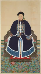 Retrato de um cortesão Qing, possivelmente Jing Shou (d.1889) (tinta e cor sobre seda)
