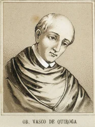 QUIROGA, Vasco de (1470-1565). Primeiro bispo de Michoacan, México, e um dos juízes (oidores) da segunda Audiência que governou a Nova Espanha. Litografia.