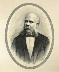 RIUS I TAULET, Francesc de Paula (1833-1889). Advogado e político espanhol. Presidente da Câmara Municipal de Barcelona e promotor da Exposição Universal de Barcelona de 1888. Retrato publicado em "La Ilustracion Espanola y Americana" de A. Carretero. Grav
